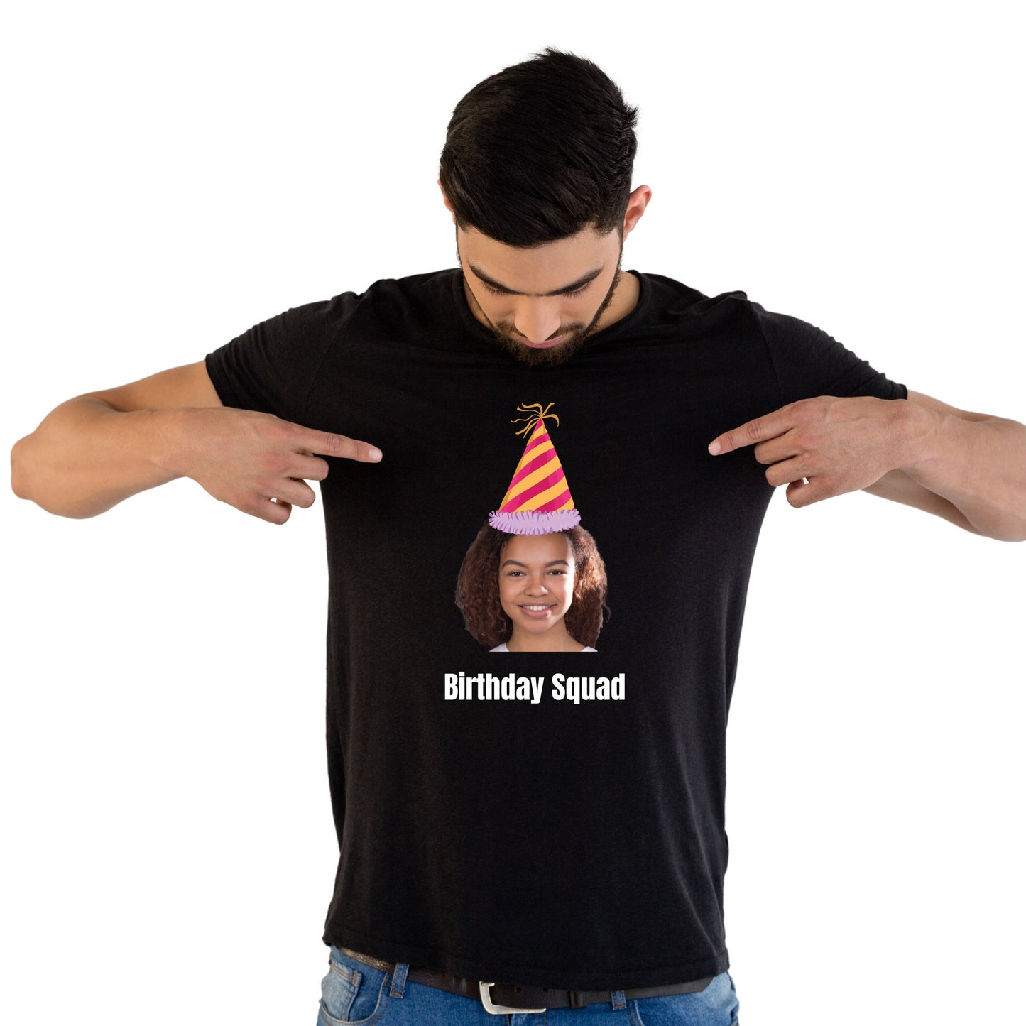 Custom Face Birthday Party T-shirt, Customizable Photo Face Tee, Custom Text Birthday Boy Bday Girl Shirt, Make Your Own Birthday Party Tee