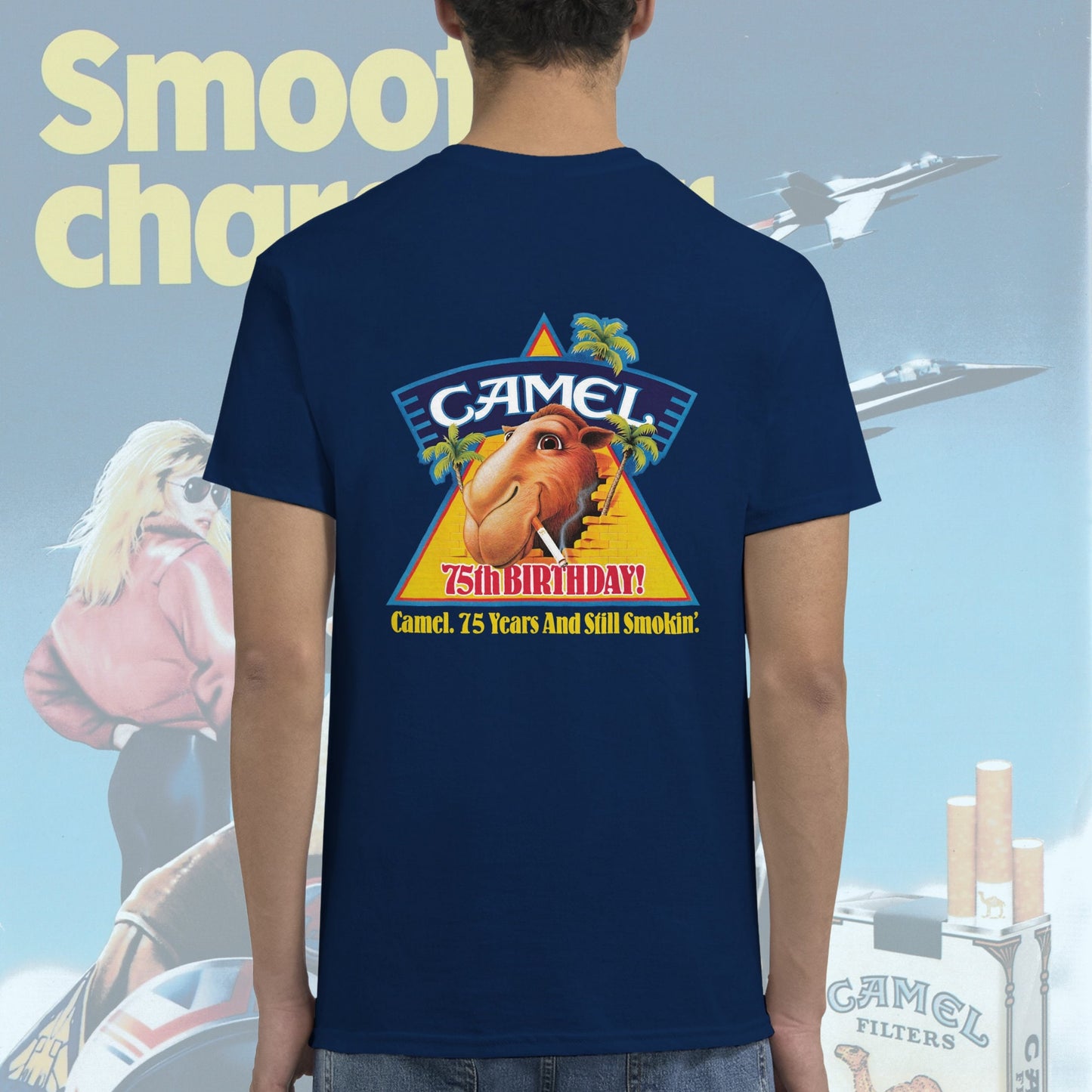 Camiseta promocional del 75.º cumpleaños de Joe Camel Cigarrillos de 1988