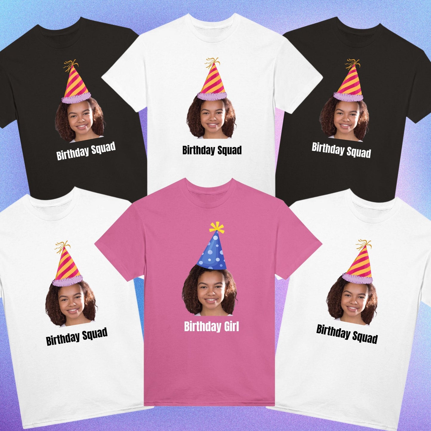Custom Face Birthday Party T-shirt, Customizable Photo Face Tee, Custom Text Birthday Boy Bday Girl Shirt, Make Your Own Birthday Party Tee