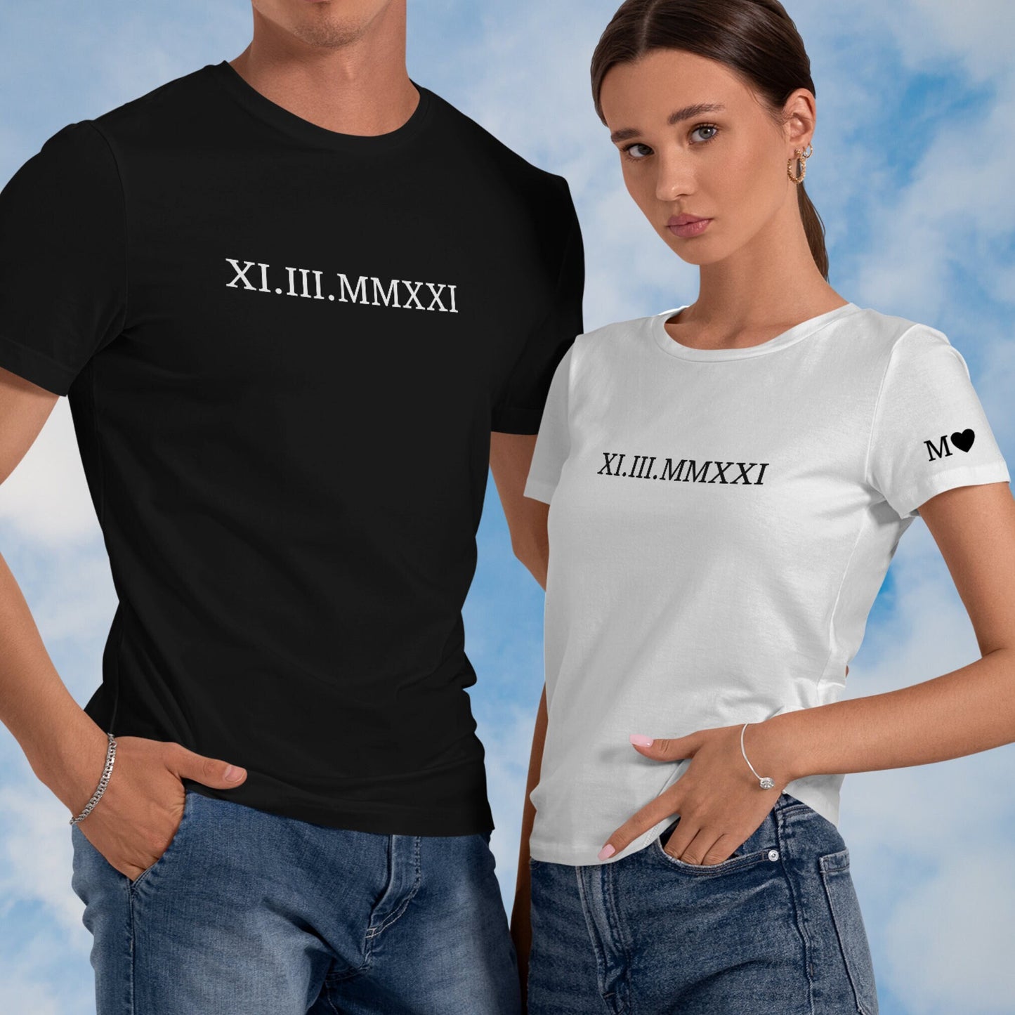 Custom Roman Numeral Matching Shirt, Personalized Couple Anniversary Date Outfits, Personalised Initial Name Tee, Wife Husband Birthday Gift