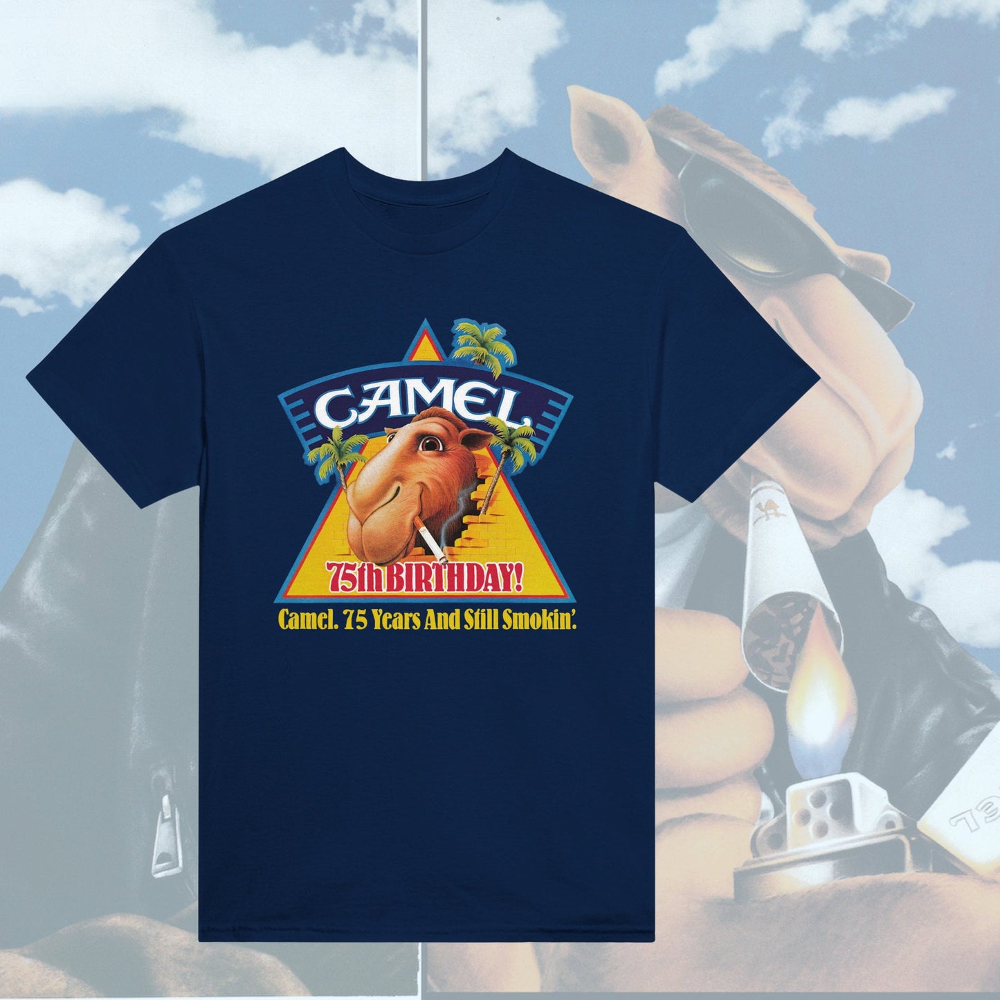 Camiseta promocional del 75.º cumpleaños de Joe Camel Cigarrillos de 1988