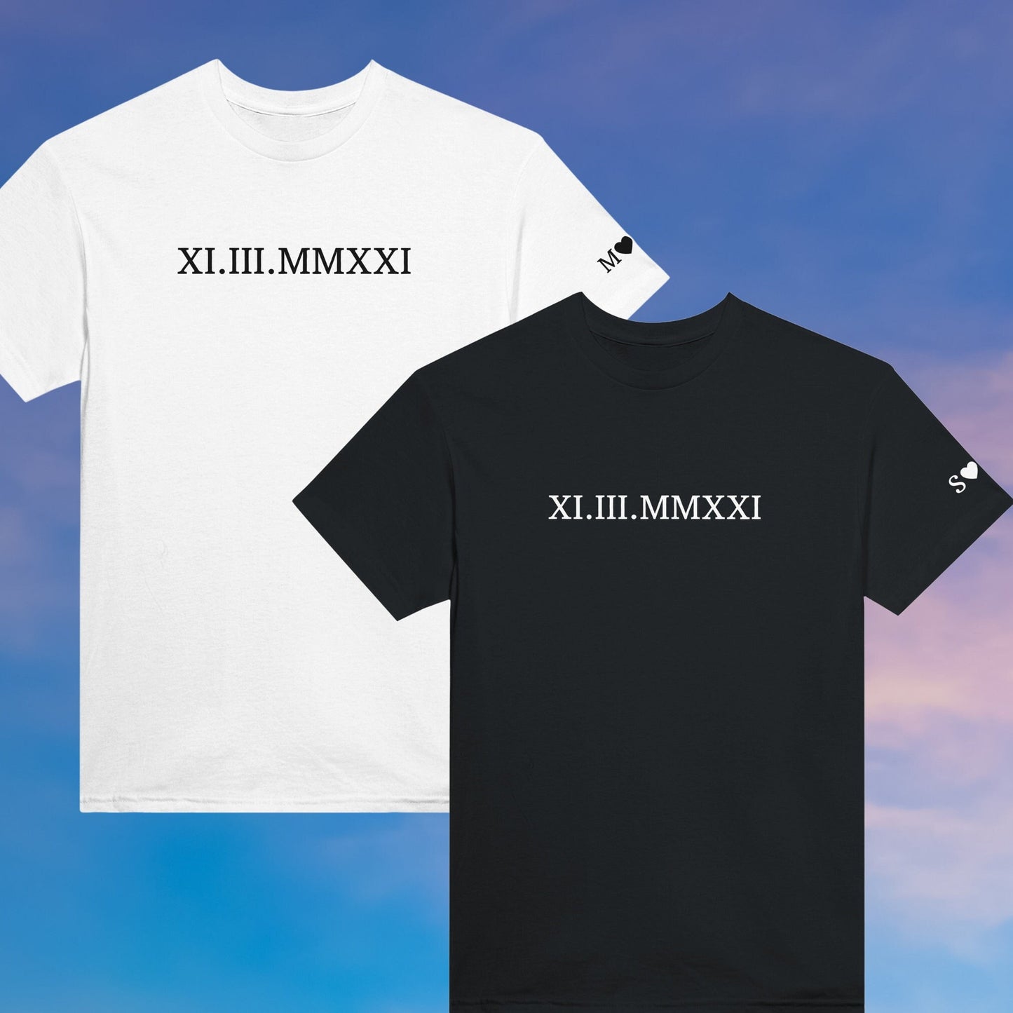 Custom Roman Numeral Matching Shirt, Personalized Couple Anniversary Date Outfits, Personalised Initial Name Tee, Wife Husband Birthday Gift