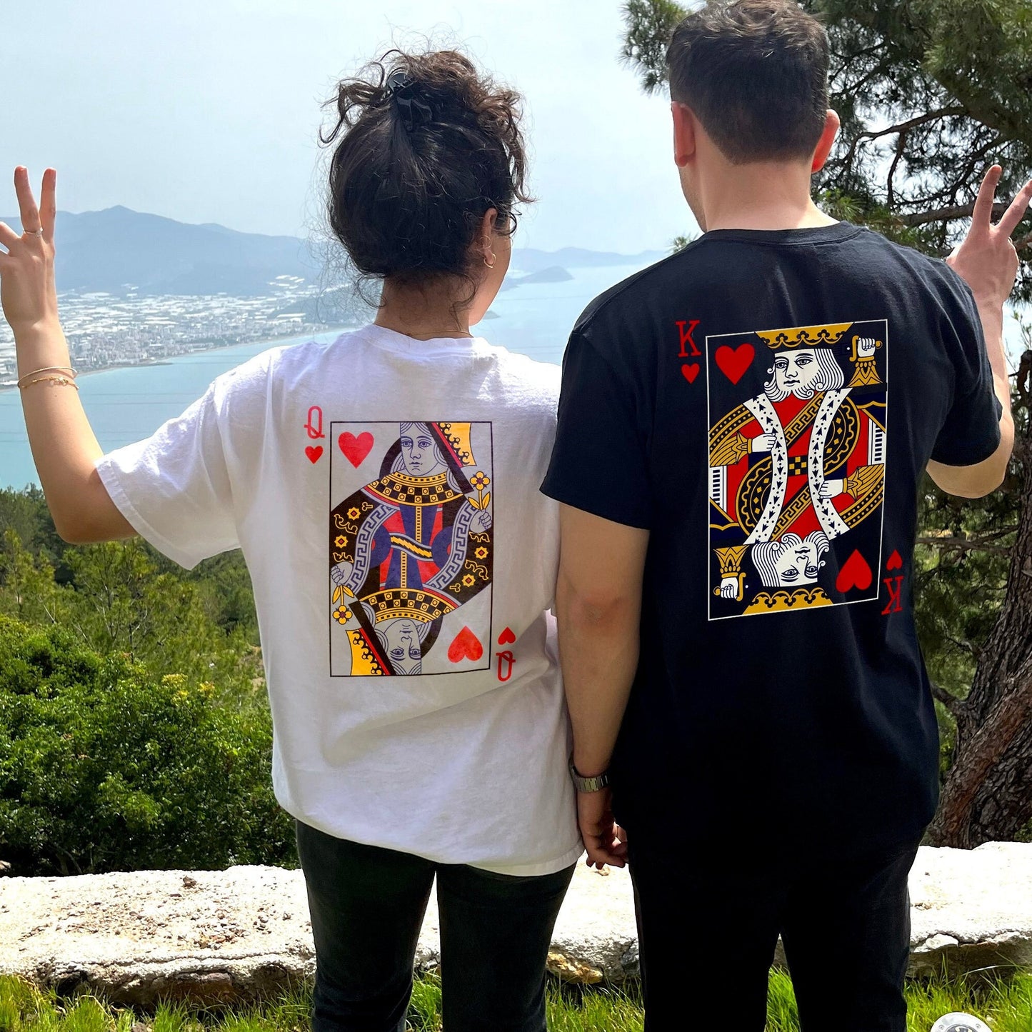 Queen of Hearts King of Hearts Matching Couple T-shirt | Personalized Vintage Poker Tee | Playing Cards Costume Shirt | Funny Couple Gifts