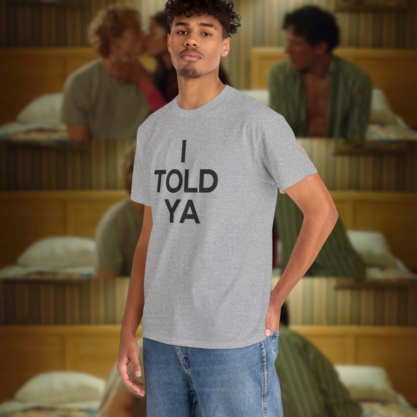 Zen-daya's already iconic "I TOLD YA" T-shirt from the movie Challengers!