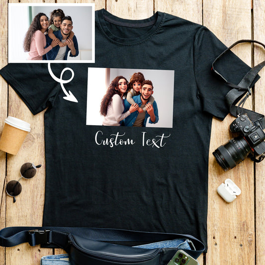 Cartoon Portrait from Photo T-shirt, Custom Family Picture, Custom Text Graphic Character, Personalized Photo Shirt, Portrait Drawing Tee