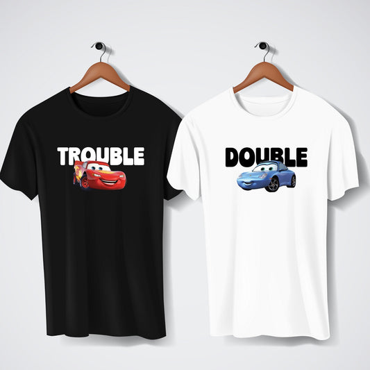 Double Trouble Cars Matching Shirt, L. Mcqueen and Sally Couple T-shirt, Kachow L. Mcqueen, Couple Goals Gift Tee, Lightning Honeymoon Shirt